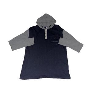 Men's Gray XL Henley Hoodie Pullover Striped Neutral Sweatshirt Raglan NWOT